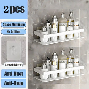 Bathroom Shelf No Drill Wall Mounted Shampoo Bottle Shower Corner Rack Toilet Storage Rack Aluminum Bathroom Kitchen Accessories