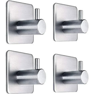 4Pcs Stainless Steel Bathroom Robe Hooks Adhesive Wall Hook Towel Holder Bathroom Kitchen Hardware Multi-Purpose Hanger Hook