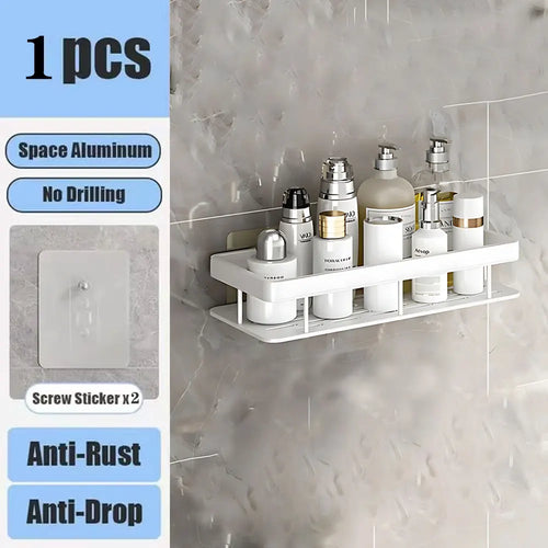 Bathroom Shelf No Drill Wall Mounted Shampoo Bottle Shower Corner Rack Toilet Storage Rack Aluminum Bathroom Kitchen Accessories