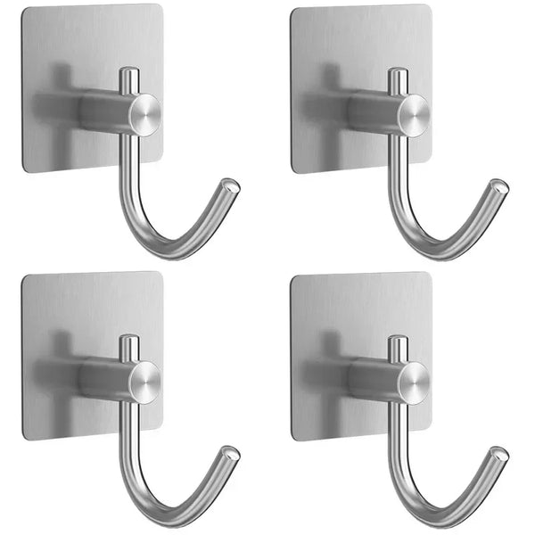 4Pcs Stainless Steel Bathroom Robe Hooks Adhesive Wall Hook Towel Holder Bathroom Kitchen Hardware Multi-Purpose Hanger Hook