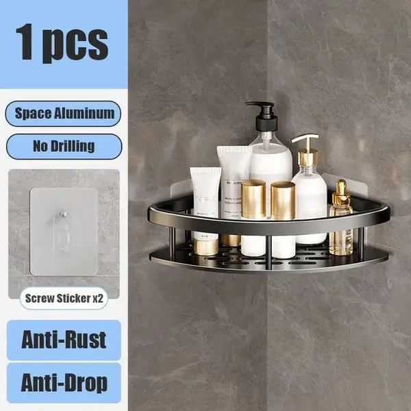 Bathroom Shelf No Drill Wall Mounted Shampoo Bottle Shower Corner Rack Toilet Storage Rack Aluminum Bathroom Kitchen Accessories