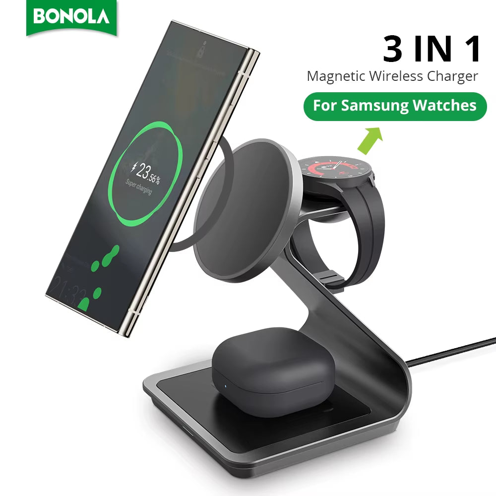 Magnetic 3 in 1 Wireless Charger Station for Samsung S24 Ultra/S23 25W Fast Charging Stand for Galaxy Watch 7/6/5/Earbuds