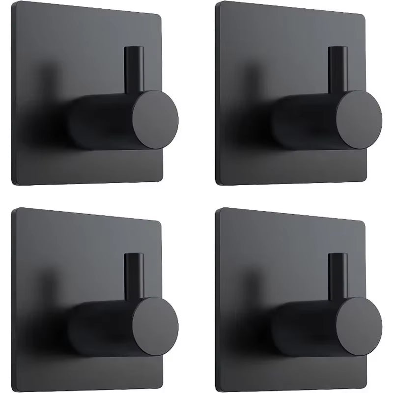 4Pcs Stainless Steel Bathroom Robe Hooks Adhesive Wall Hook Towel Holder Bathroom Kitchen Hardware Multi-Purpose Hanger Hook