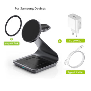 Magnetic 3 in 1 Wireless Charger Station for Samsung S24 Ultra/S23 25W Fast Charging Stand for Galaxy Watch 7/6/5/Earbuds